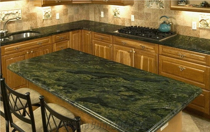 Tropical Green Granite Kitchen, Green Granite Countertops Kitchen