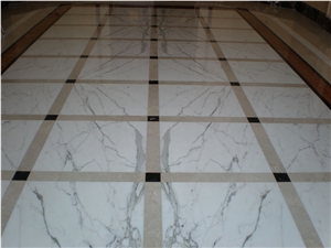 Statuario Venato Marble and Botticino Semi Classico Marble Floor Pattern
