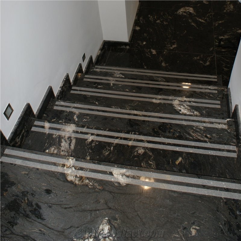 Black Cosmic Granite Stairs and Floors