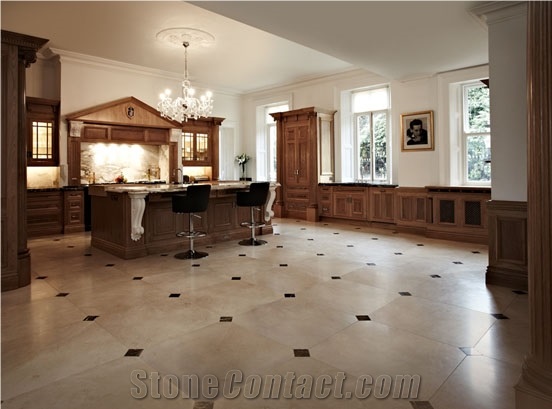 Crema Marfil Polished Marble Octagon Tiles marble with Nero Marquina Dots