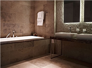 Jura Beige Limestone with Marron Imperial Marble Bath Top Bathroom Remodelling