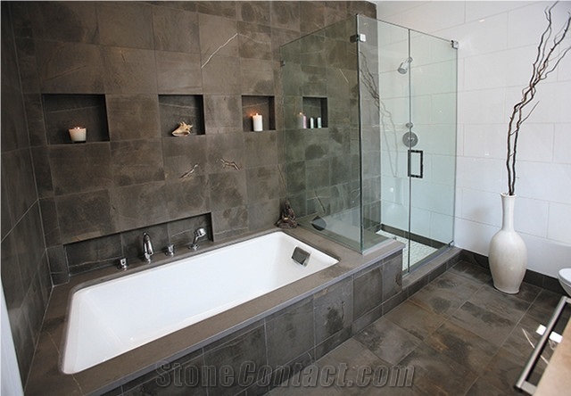 Gris Foussana Limestone Bathroom Design, Foussana Grey Limestone Bathroom Design