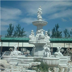 Caverd Unique Outdoor or Indoor Water Fountain Marble Carving Garden Fountain, White Marble Garden Fountains