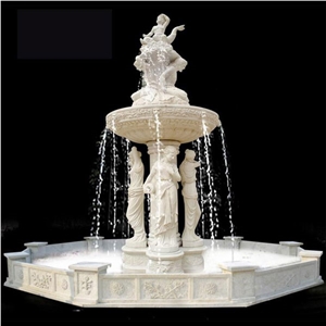 Caverd Unique Outdoor or Indoor Water Fountain Marble Carving Garden Fountain, White Marble Garden Fountains