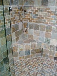 Slate Tiles Shower Wall and Floor