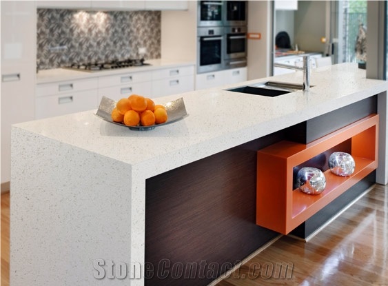 Artificial Quartz Kitchen Counter Top Popular White Single Color