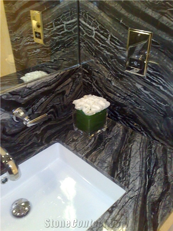 Rosa Egeo Marble and Silver Wave Marble Hotel Suit Bathroom Design