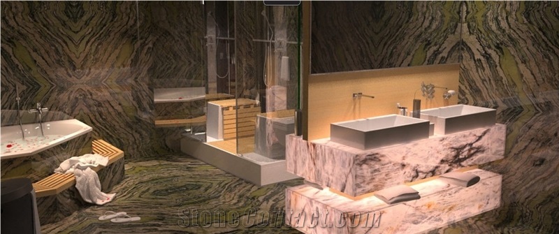 Prestigious Green Quartzite English Oak, Bathroom Wall and Floor
