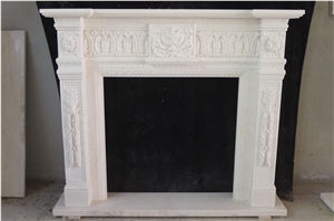 China Pure Snow White Marble Interior Fireplace Mantel, Popular Design Fireplace with Handcarved Flower Sculptured