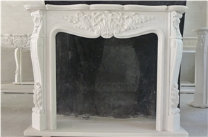 China Pure Snow White Marble Interior Fireplace Mantel, Popular Design Fireplace with Handcarved Flower Sculptured