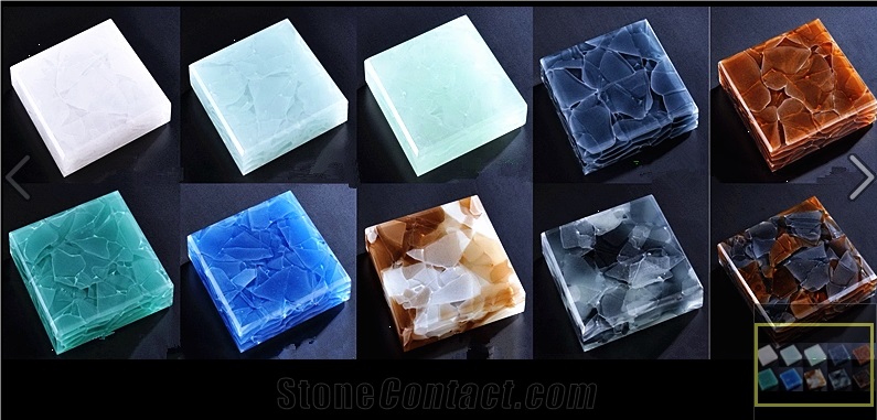 Multicolored Glass Stone Sample Tiles Machine Cutting Tiles for Hotel Ceiling,Crystal Glass Stone Faux Marble Sheet