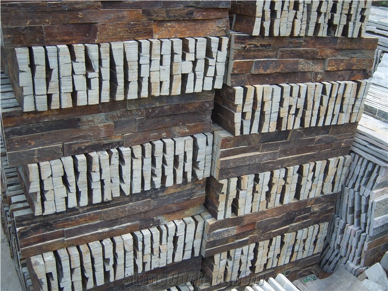 Good Quality Cheaper Chinese Sunset Split Face Multicolour Rusty Slate Stone Veneer, Stone Wall Decor, Exposed Wall Stone,Rustic Slate Feature Wall Rusty Slate Culture Stone Wall Cladding