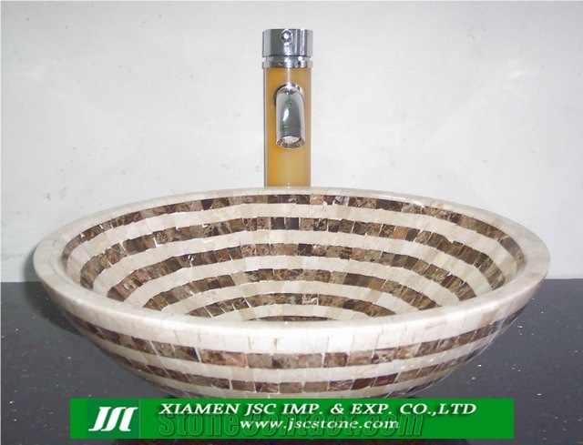 Mosaic Sink/Mosaic Basin/Kitchen Sinks/Bathroom Sinks/Wash Basins, Beige Granite Bathroom Sinks