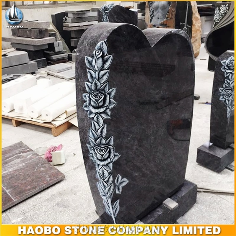 China Factory Direct Bahama Blue, Onion Blue Monuments Engraved Rose Flower, Western Style Headstone Cemetery, Personal Tombstone