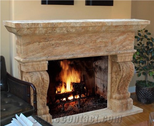 Golden Marble Fireplace, Beige Marble Fireplace