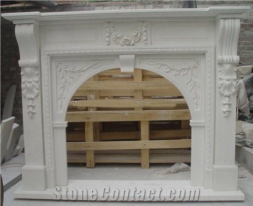 Simple Design Marble Fireplace, White Marble Fireplace