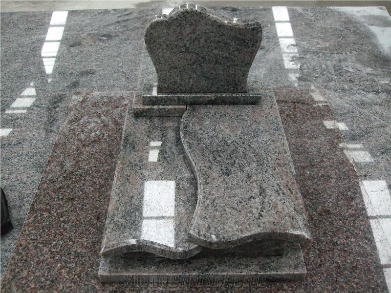 China Juparana Polished Monument & Tombstone, China Juparana Polished Memorials & Headstones, Poland Style