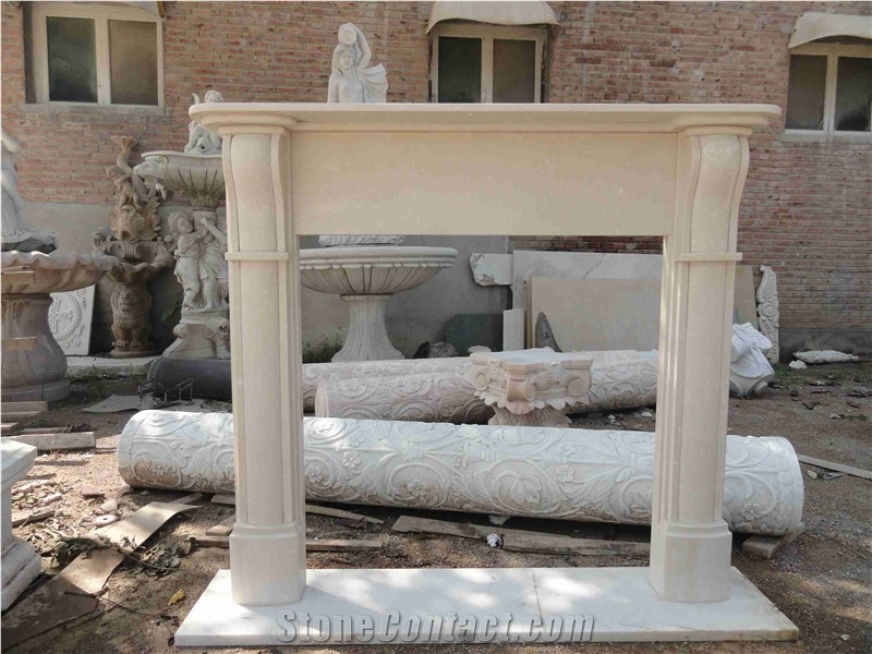 China Yellow Sandstone Carved Fireplace