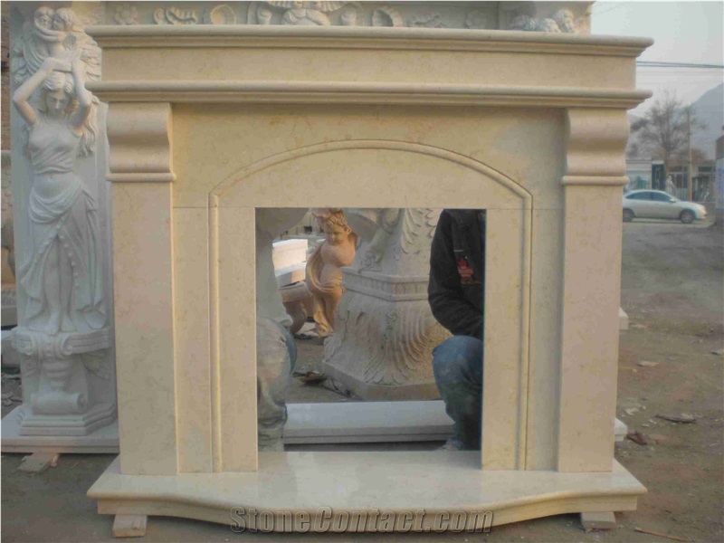 China Yellow Sandstone Carved Fireplace