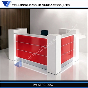 Modern White Class Solid Surface Reception Desk Manmade Stone Tabletops