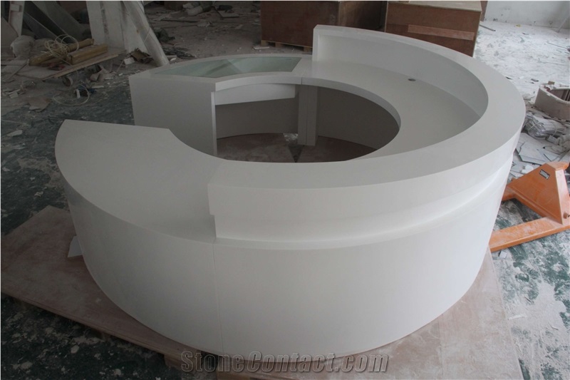 White Acrylic Solid Surface Circular Round Information Counter Reception Counter