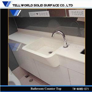 White Arylic Solid Surface Bathroom Vanity Countertops with Built in Sinks