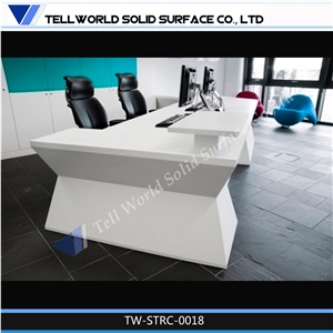 White Solid Surface High Glossy Office Reception Desk