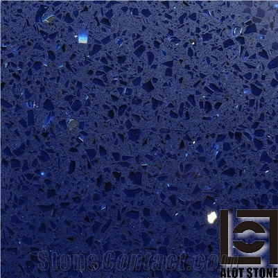 Engineered Stone Solid Surface Quartz Stone Tiles- Blue with Mirror Manmade Stone Tiles