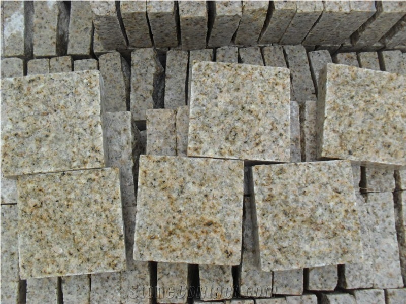 G682 Granite Cobble Stone,Yellow Granite Cubestone,Rusty Granite Cobblestone