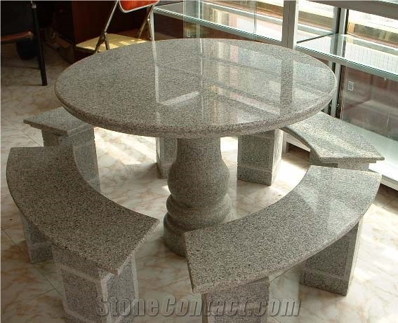 Garden Outdoor Granite Stone Table, Round Stone Table Outdoor
