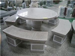 Garden Outdoor Granite Stone Table,Round Stone Table, G603 Grey Granite Bench & Table