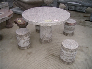 Garden Outdoor Granite Stone Table,Round Stone Table, G603 Grey Granite Bench & Table