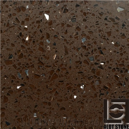 Solid Surface Quartz Stone Tiles,Brown Quartz with Mirros Engineered Stone