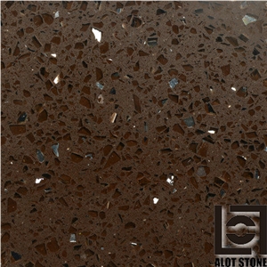 Solid Surface Quartz Stone Tiles,Brown Quartz with Mirros Engineered Stone