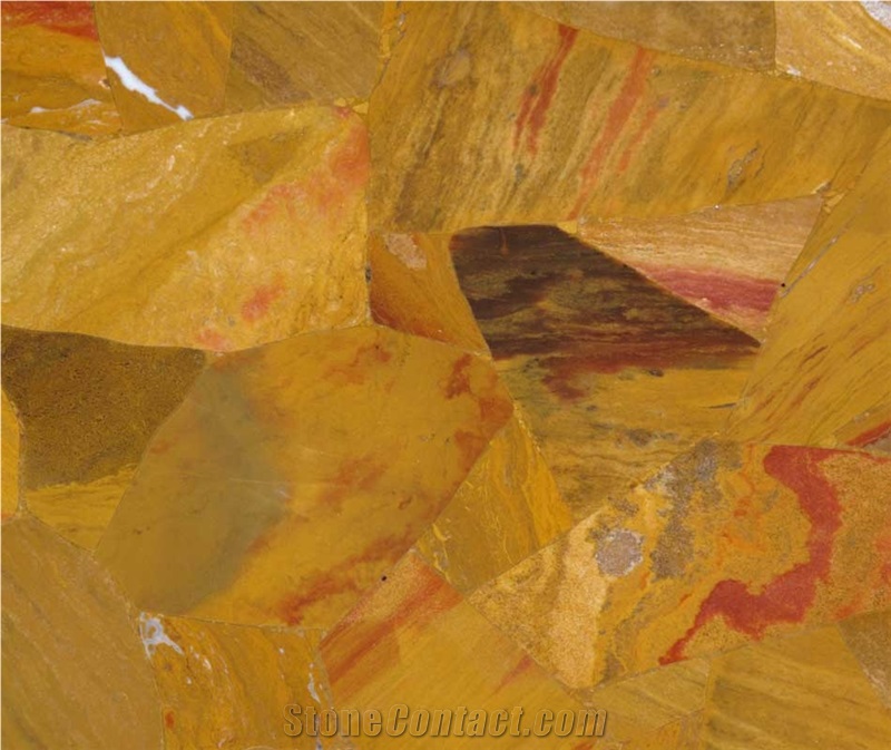 Semi-Precious Stone Slabs, Tile, Basins, and Decor Yellows and Golds