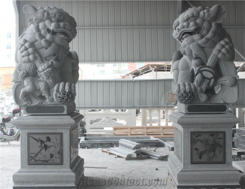 Pairs Of Lions Sculpture, Landscape Sculpture, Handcarved Sculpture, Natural Stone Carving, Granite Sculptures