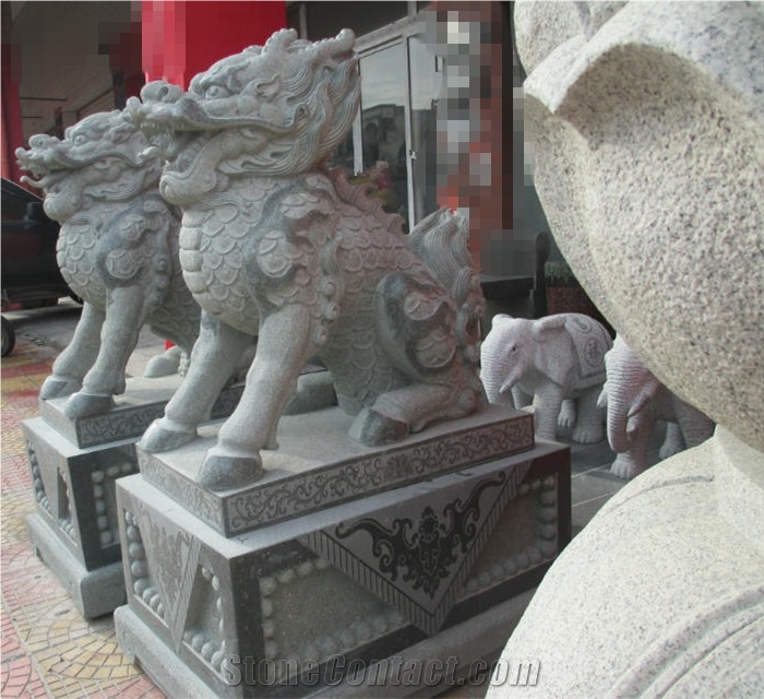 Pairs Of Lions Sculpture, Landscape Sculpture, Handcarved Sculpture, Natural Stone Carving, Granite Sculptures