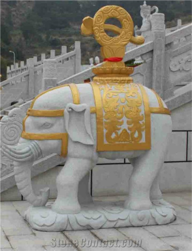 Yellow Color Elephant Sculpture, Animal Sculptures, Religious Sculptures, Handcarved Sculptures