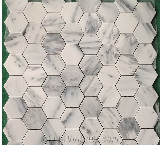 Fantastic White Marble Hexagon Mosaics