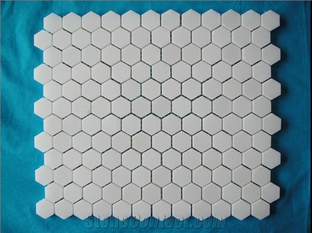 Graceful White Marble Hexagon Mosaics