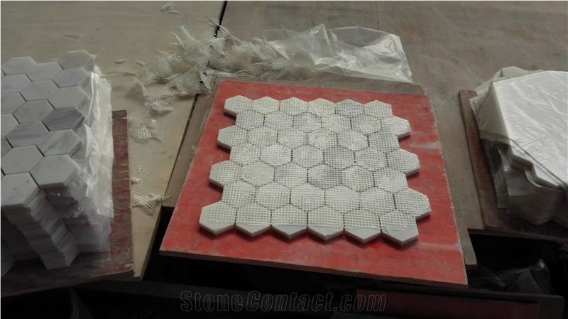 Sichuan White Marble Hexagon Mosaics, Jade White Marble Hexagon Mosaics