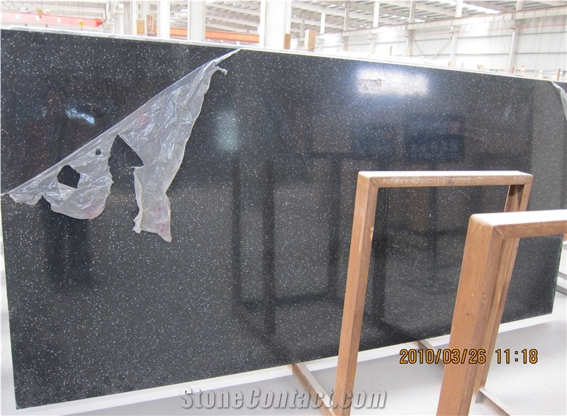 Black Artificial Quartz Slab, China Artificial Black Quartz Stone Tile