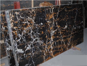 Black Portoro Marble Polished Slab, Imported Black Marble