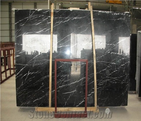 China Nero Marquina Marble Polished Slab, China Black Marble