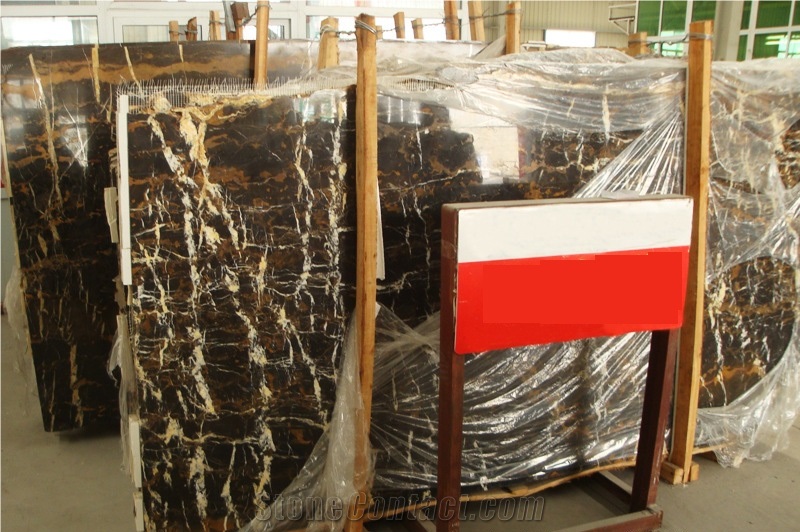 Nero Portoro Gold Marble Polished Slab, Imported Black Marble