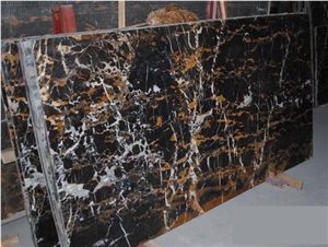 Nero Portoro Marble Polished Slab, Imported Black Marble