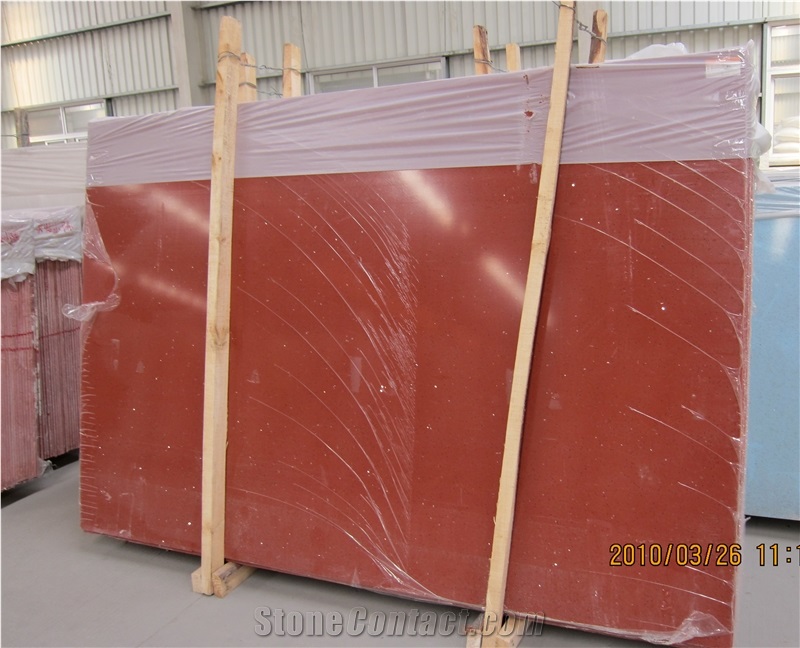 Red Artificial Quartz Slab, China Manmade Red Quartz Stone Tile
