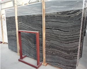 Wooden Black Marble Polished Slab, China Black Marble