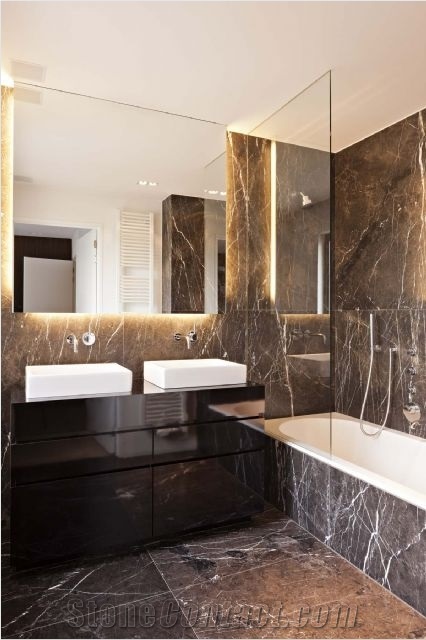 Mona Grigio Bianco Honed Brushed Bathtub Deck, Vanity Top, Floor Tiles, Mona Grigio Bianco Marble Bath Design