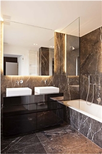 Mona Grigio Bianco Honed Brushed Bathtub Deck, Vanity Top, Floor Tiles, Mona Grigio Bianco Marble Bath Design